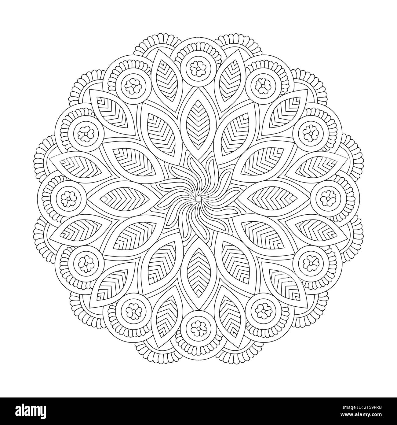 Fioritura floreale, rotazione della pagina mandala del libro da colorare per gli interni del libro KDP, possibilità di rilassarsi, esperienze cerebrali, Harmonous Haven, ritratti tranquilli, Illustrazione Vettoriale