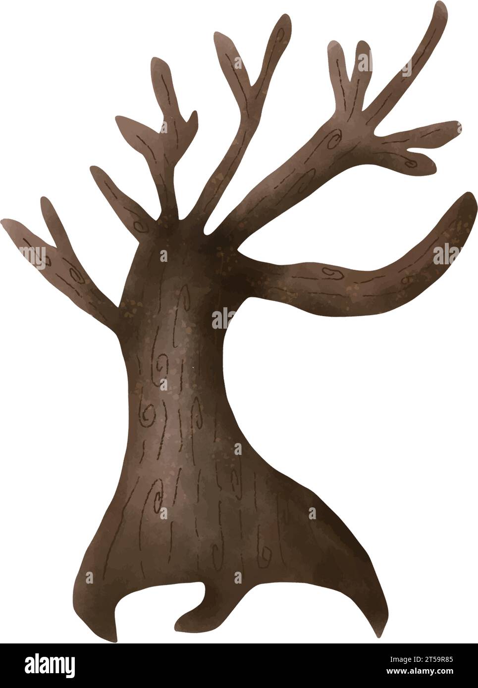 Spettrale Halloween Night Haunted House accanto a un tronco di alberi in stile acquerello Illustrazione Vettoriale