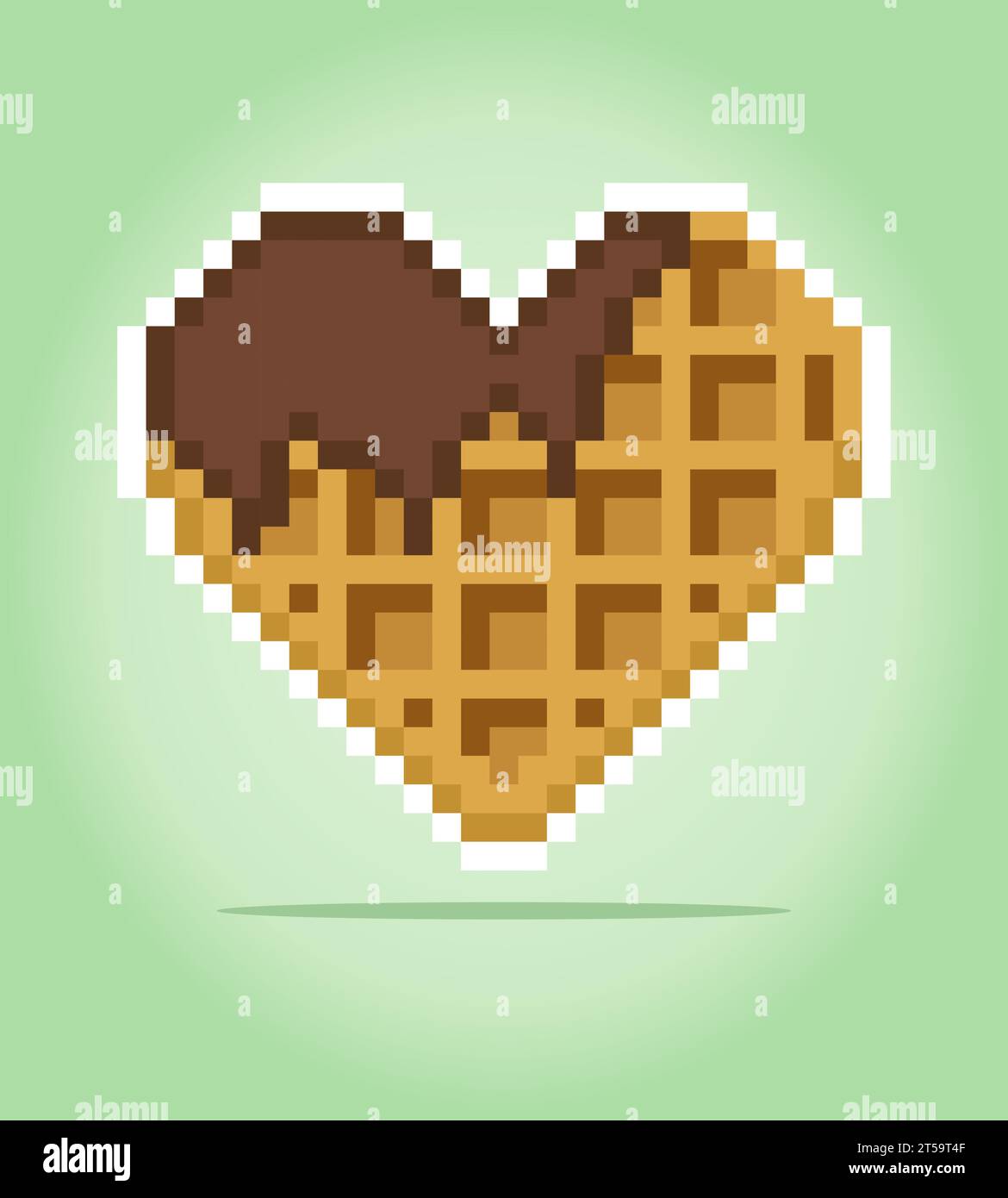 Waffle Pixel a 8 bit. Pixel di cibo nell'illustrazione vettoriale per la risorsa di gioco o il motivo a punti incrociati. Illustrazione Vettoriale