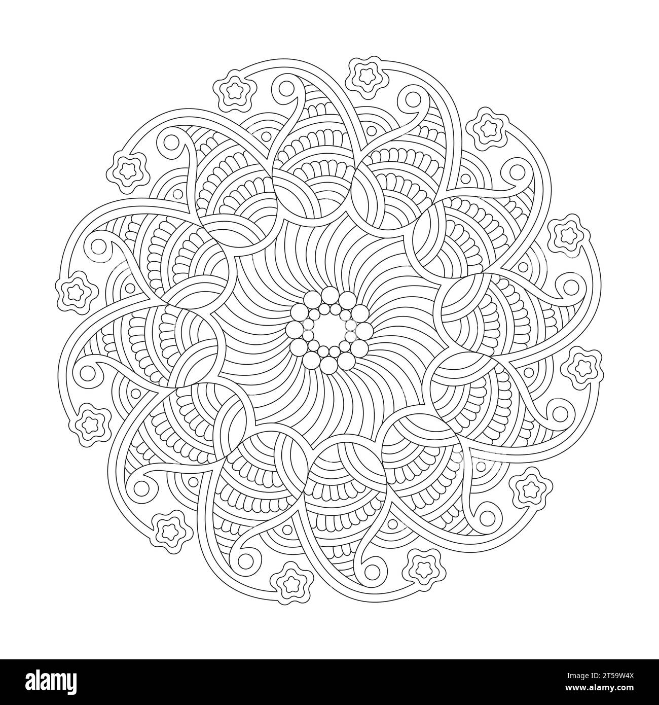 Ruota la pagina mandala del libro da colorare Zenful Zenith per gli interni del libro KDP, possibilità di rilassarsi, esperienze cerebrali, Harmonous Haven, ritratti tranquilli, Illustrazione Vettoriale