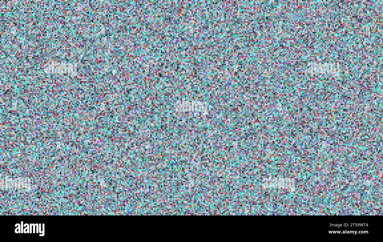 Disturbo statico dei pixel sullo schermo TV come pattern continuo. Errore di trasmissione o errore di trasmissione in background. Illustrazione vettoriale astratta con trama sabbiosa Illustrazione Vettoriale