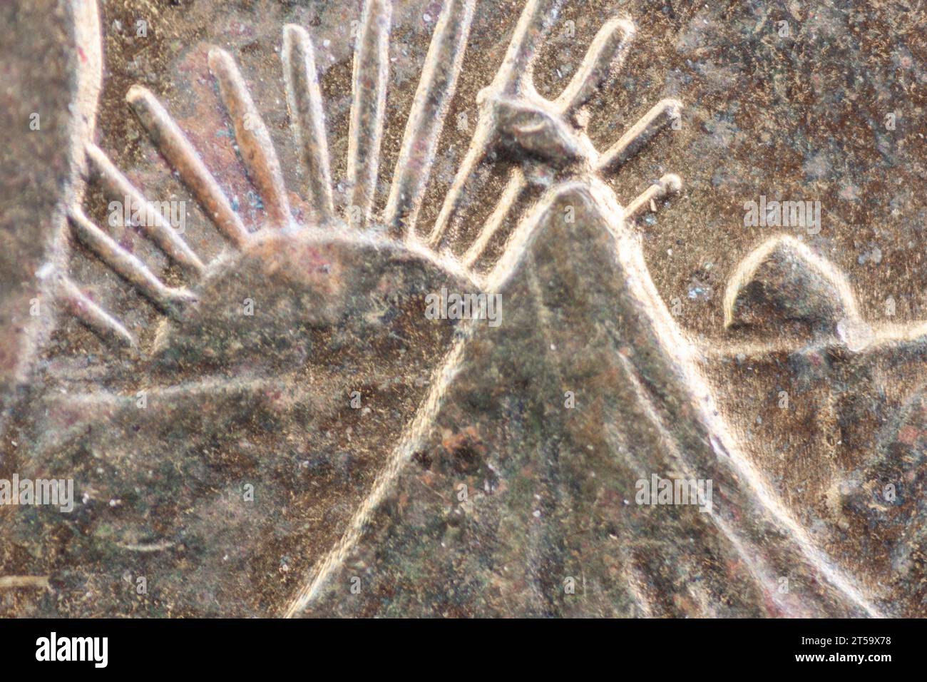 Primo piano di una piccola moneta dalla Costa Rica focalizzata sui dettagli. Foto Stock