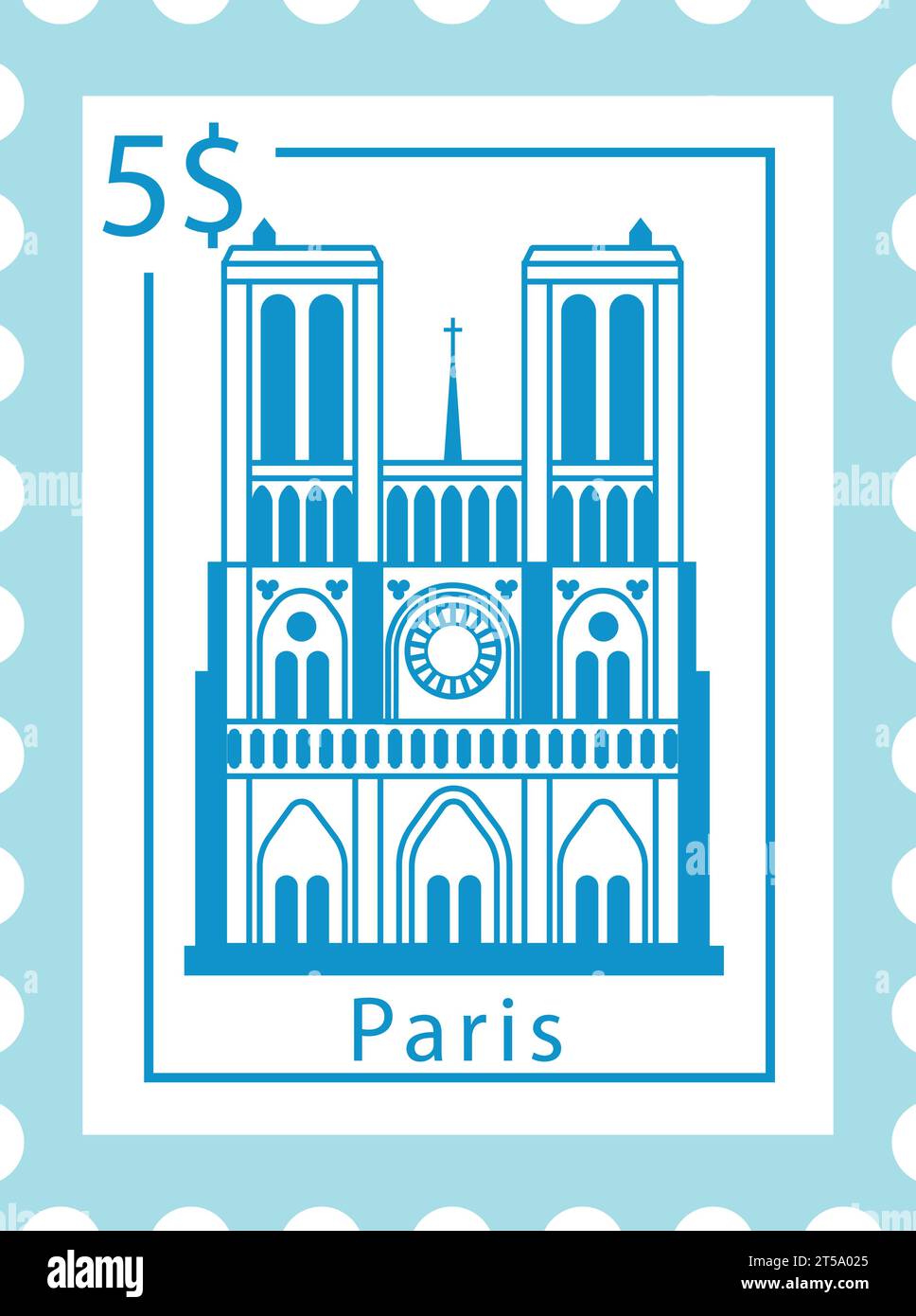 Francobollo postale con NOTRE DAME DE PARIS, famoso simbolo di PARIGI, FRANCIA Illustrazione Vettoriale