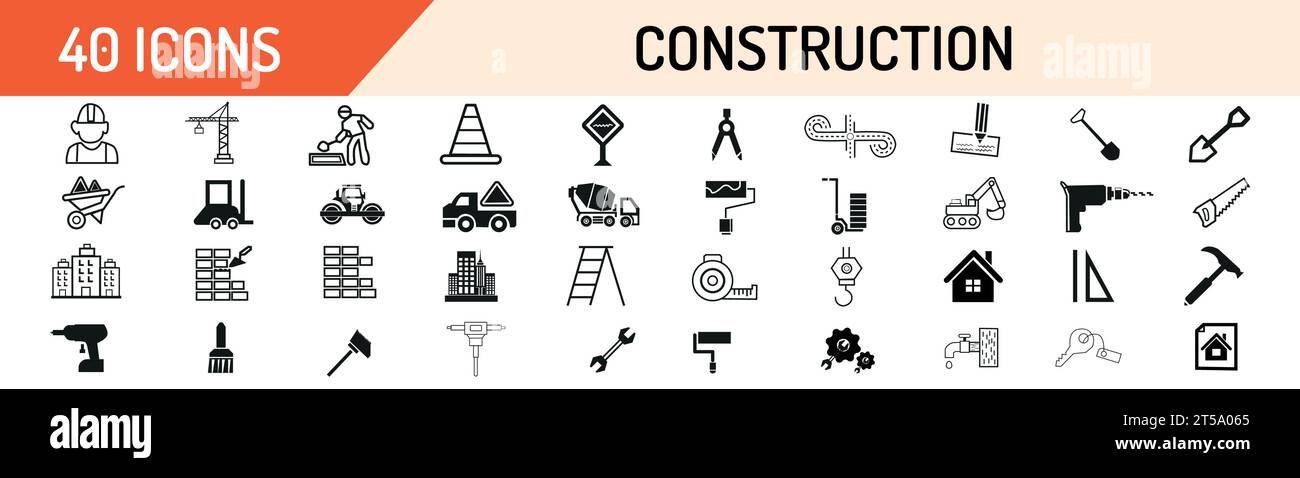 Set di icone Web a linee sottili con contorno traccia modificabile da costruzione. Raccolta di icone di contorno. Semplice illustrazione vettoriale Illustrazione Vettoriale