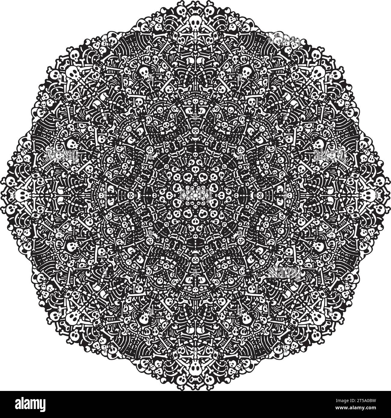 Texture ottagonale gotica intricata: Mandala dettagliato con teschi e ossa Illustrazione Vettoriale