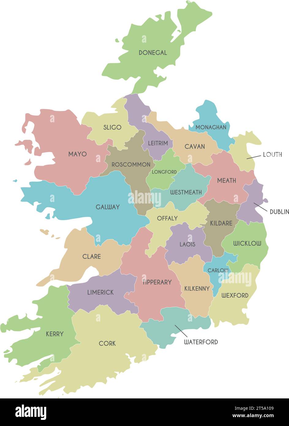 Mappa vettoriale dell'Irlanda con contee e divisioni amministrative. Livelli modificabili e chiaramente etichettati. Illustrazione Vettoriale