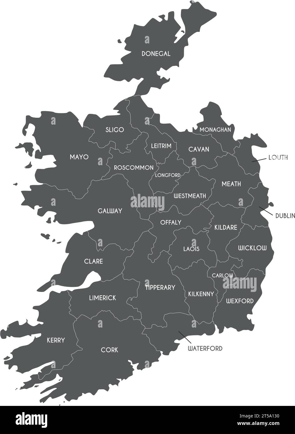 Mappa vettoriale dell'Irlanda con contee e divisioni amministrative. Livelli modificabili e chiaramente etichettati. Illustrazione Vettoriale