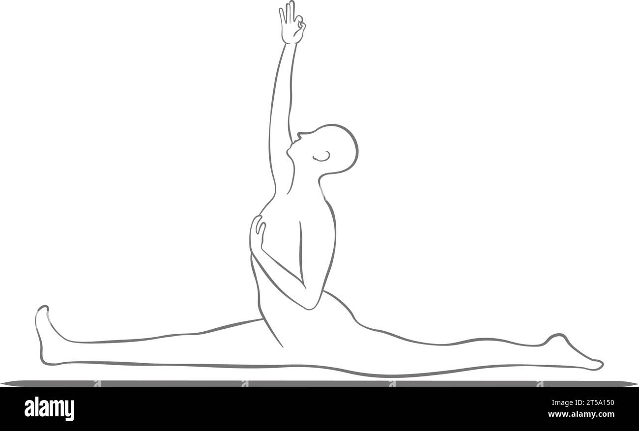 Posa delle scimmie, Hanumanasana, favorisce forza, equilibrio e serenità interiore attraverso lo yoga. Illustrazione Vettoriale