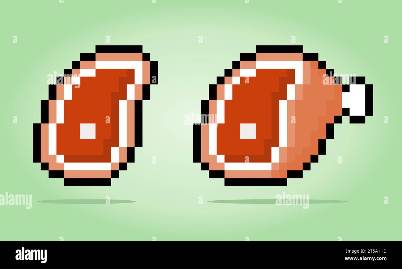 sezione di carne a 8 bit pixel. Cibo per le risorse di gioco e motivi di cucitura incrociata in illustrazioni vettoriali.; Illustrazione Vettoriale