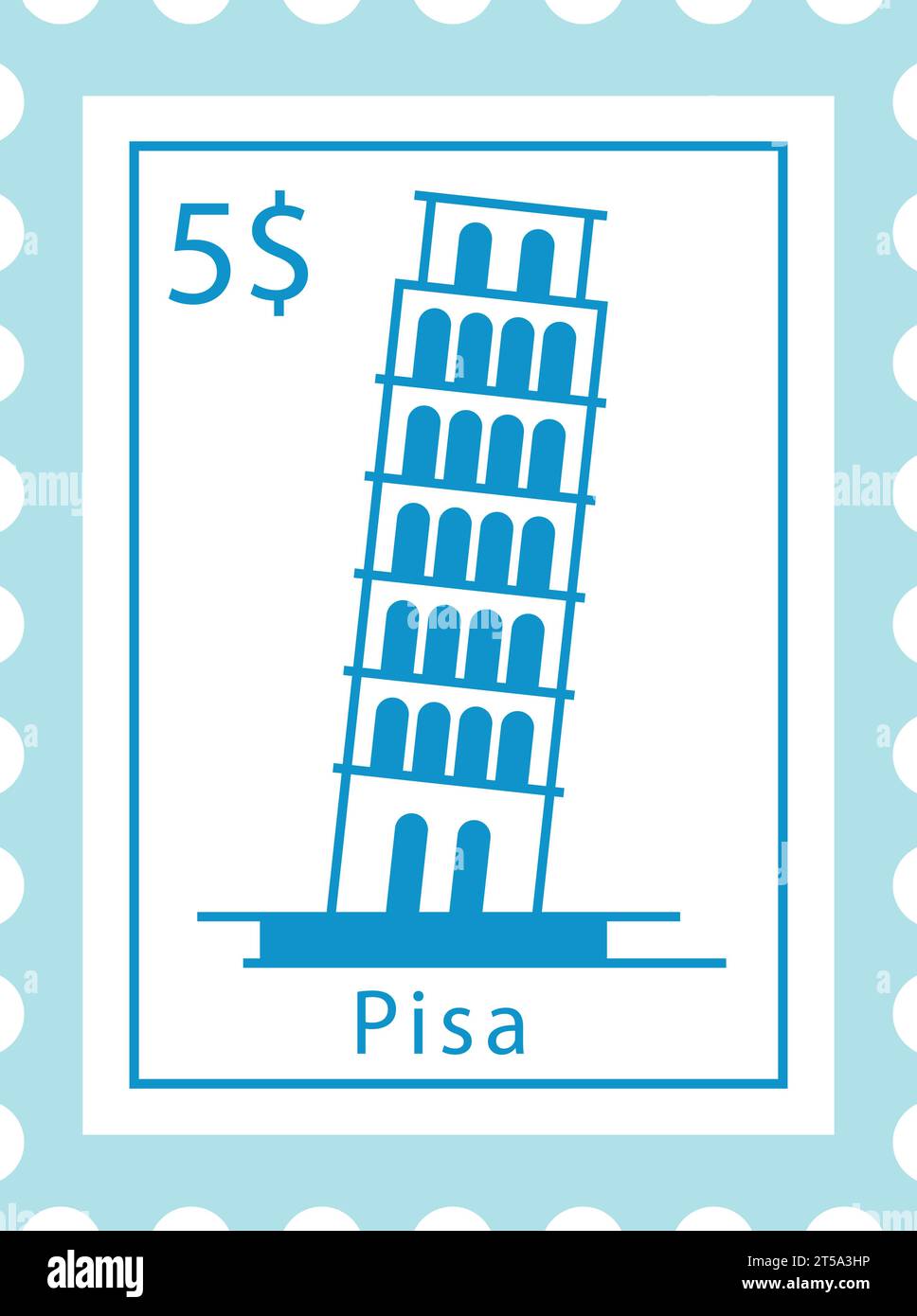 Francobollo postale con LA TORRE PENDENTE DI PISA, famoso punto di riferimento di PISA, ITALIA Illustrazione Vettoriale