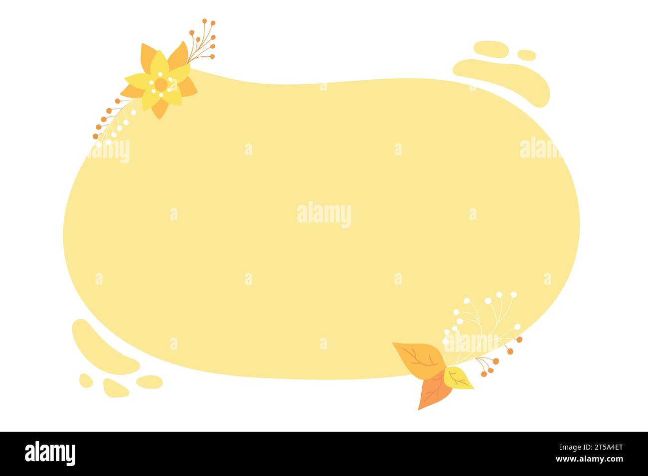 Cornice disegnata a mano per testo con foglie e fiori. Semplice modello doodle con spazio di copia. Illustrazione vettoriale Illustrazione Vettoriale