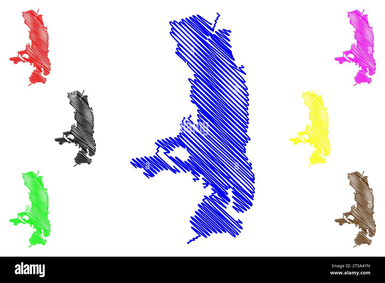 Lago Flathead Reservoir (Stati Uniti d'America, Nord America, US, usa, Montana) mappa vettore illustrazione, schizzo di scrittura Kerr Dam mappa Illustrazione Vettoriale