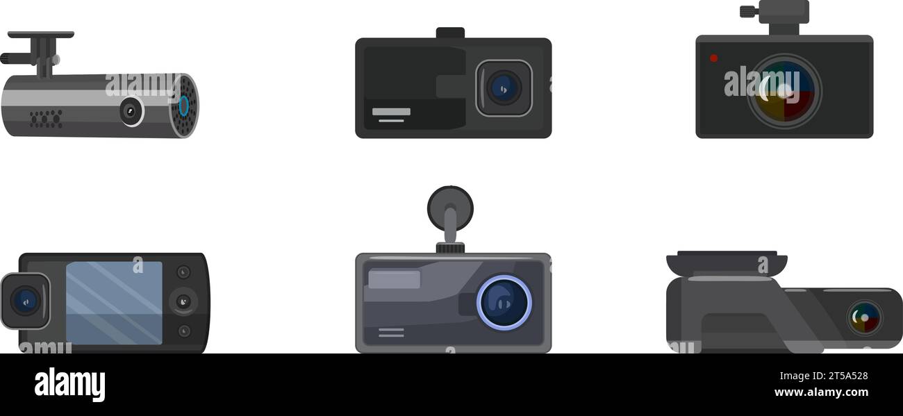 Le icone DVR impostano il vettore dei cartoni animati. Protezione IP dome Illustrazione Vettoriale
