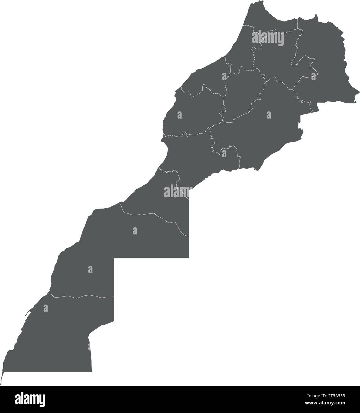 Mappa vettoriale vuota del Marocco con regioni e divisioni amministrative. Livelli modificabili e chiaramente etichettati. Illustrazione Vettoriale