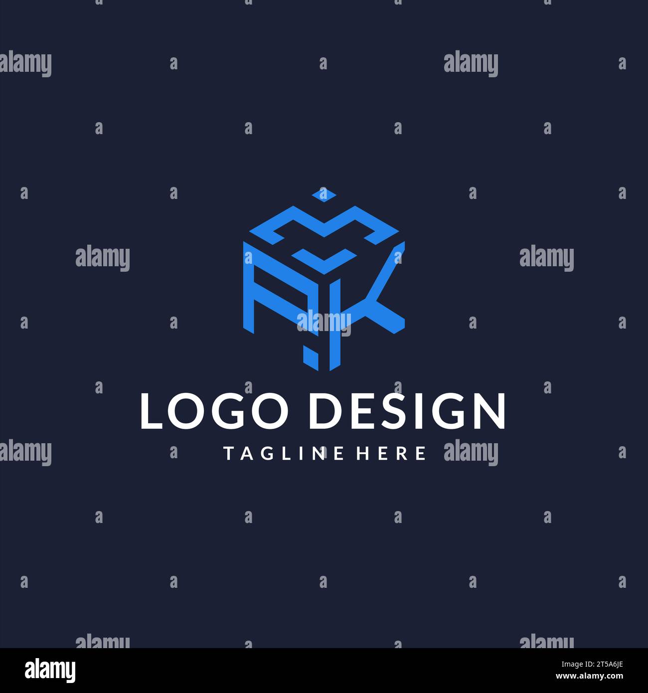 Design esagonale con logo PK, logo iniziale con monogramma migliore e ispirazione per il design con forma esagonale Illustrazione Vettoriale