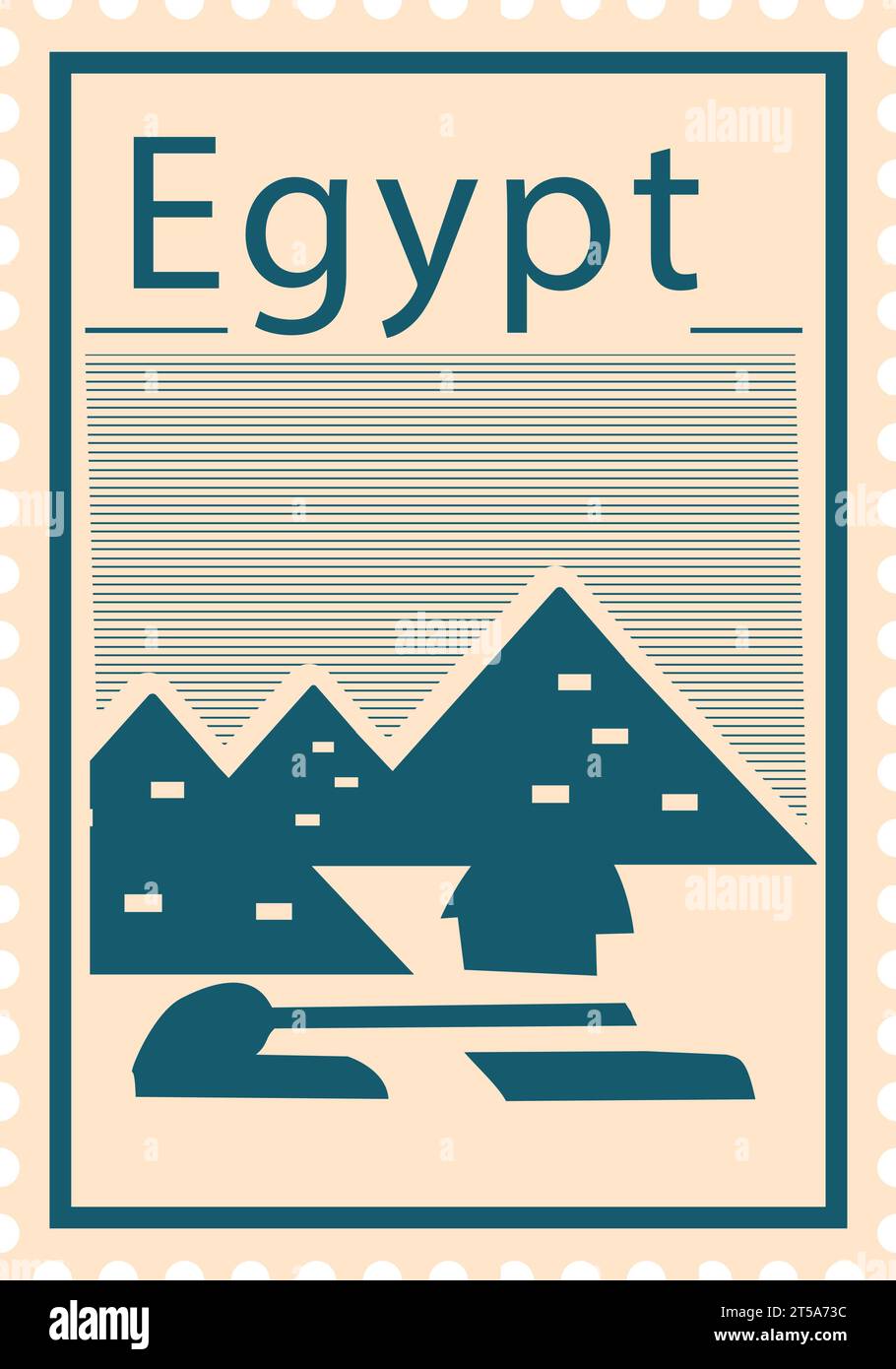 Francobollo postale con il COMPLESSO PIRAMIDALE DI GIZA, famoso punto di riferimento di GIZA, EGITTO Illustrazione Vettoriale