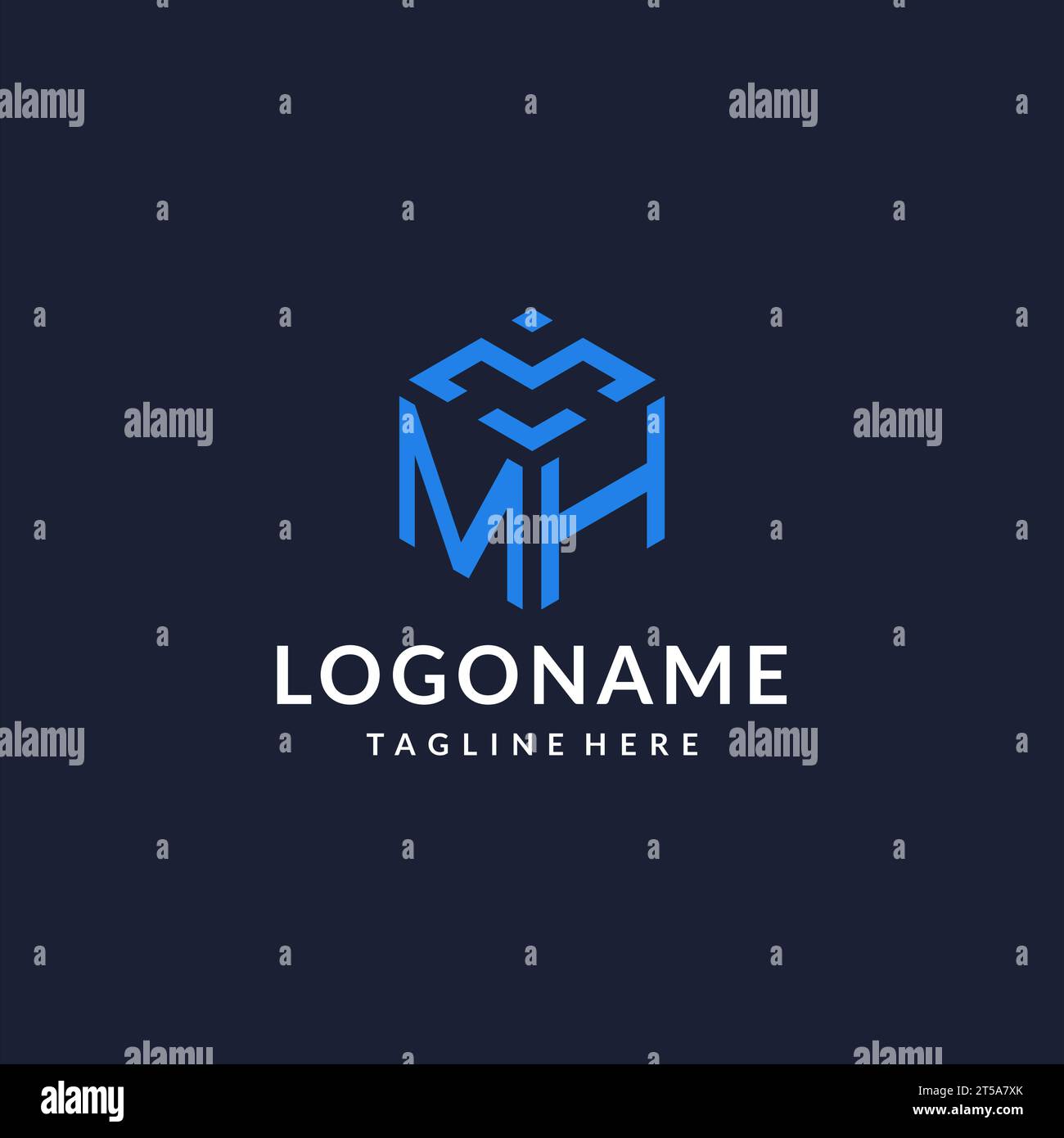 Design esagonali con logo MH, logo iniziale con monogramma migliore e ispirazione per il design con forma esagonale Illustrazione Vettoriale