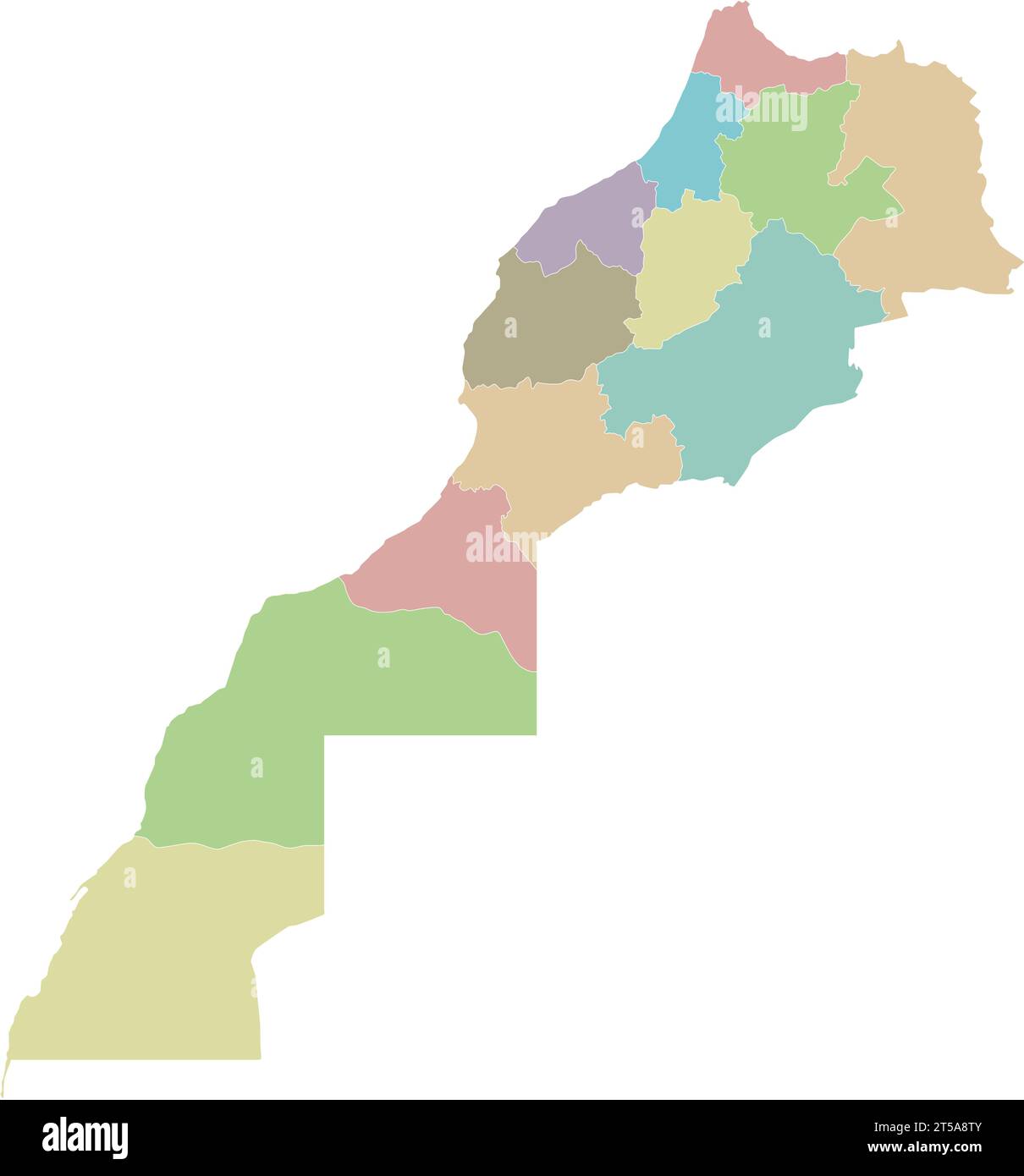 Mappa vettoriale vuota del Marocco con regioni e divisioni amministrative. Livelli modificabili e chiaramente etichettati. Illustrazione Vettoriale