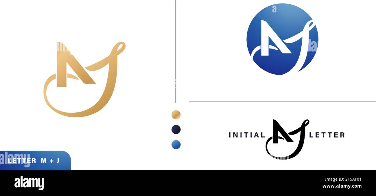 Lettere iniziali MJ monogramma logo sfondi bianchi isolati per elementi di biglietti da visita, identità aziendale di branding, materiali pubblicitari Illustrazione Vettoriale