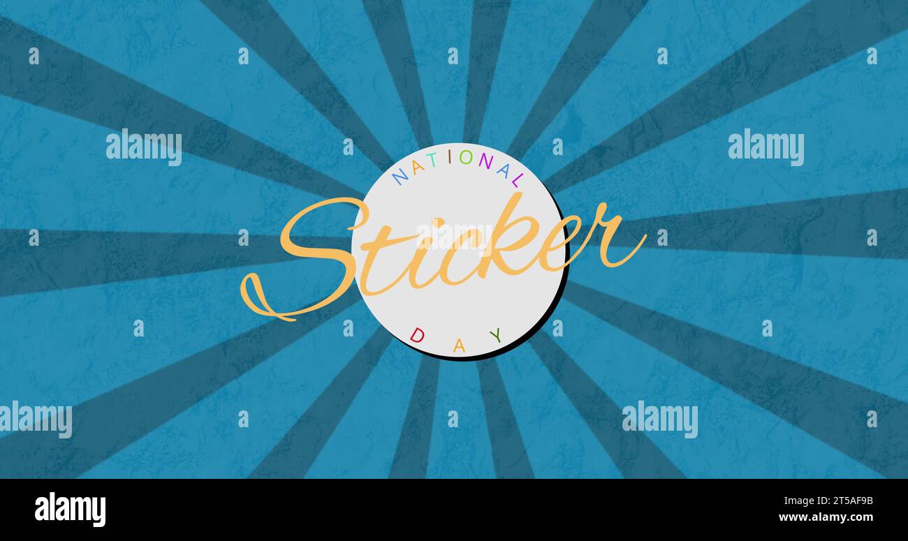 Immagine del giorno dell'adesivo nazionale in lettere multicolore su cerchio bianco e strisce blu Foto Stock