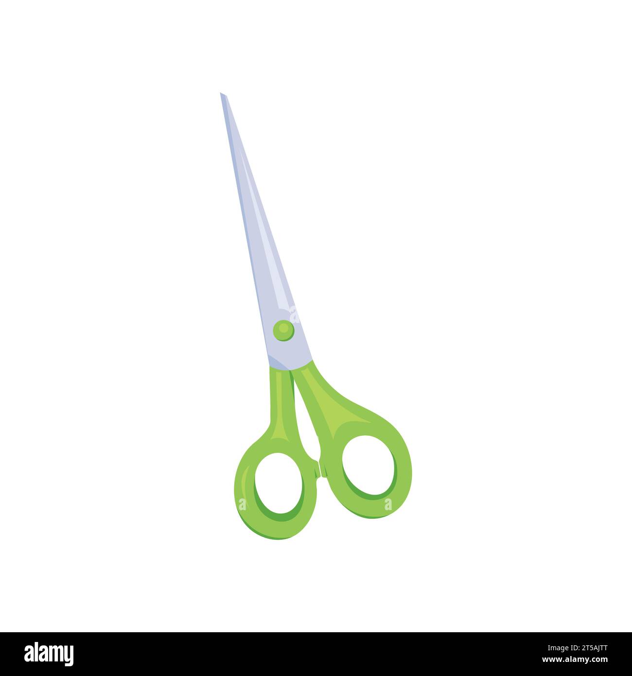 Forbici stile cartone animato con manici verdi. Strumento per cucire o sartoria. Illustrazione vettoriale di apparecchiature a forbice su sfondo bianco. Vettore isolato i Illustrazione Vettoriale