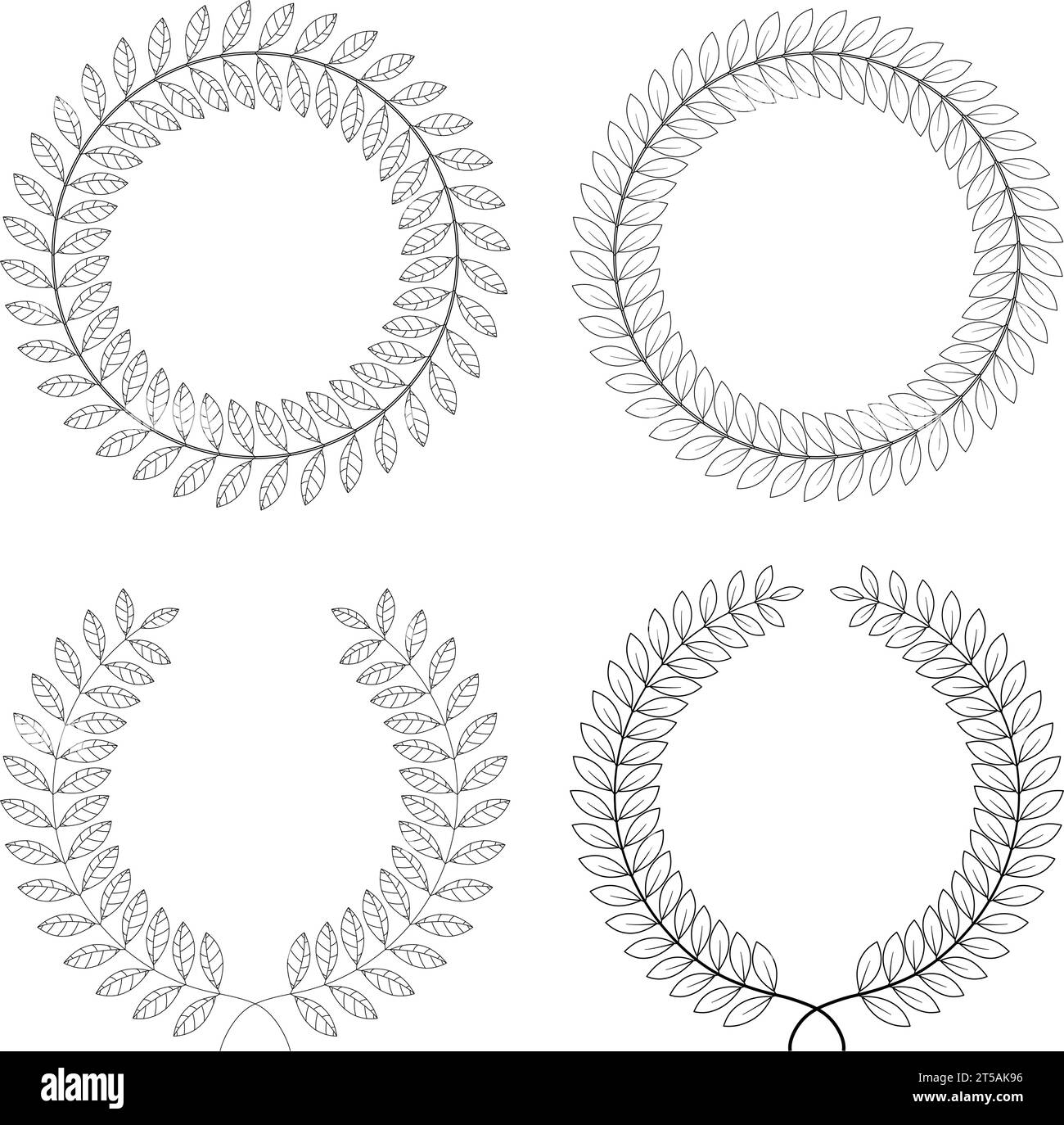 Grafico illustrato Laurel Wreaths Leaves Branches Line Detail simbolo della vittoria Illustrazione Vettoriale