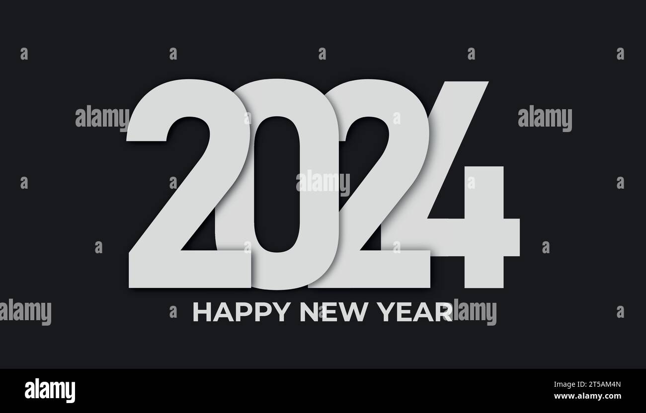Biglietto d'auguri "felice anno nuovo 2024" felice anno nuovo 2024. Un bellissimo banner Web o cartellone per le vacanze con testo dorato "buon anno 2024" Illustrazione Vettoriale