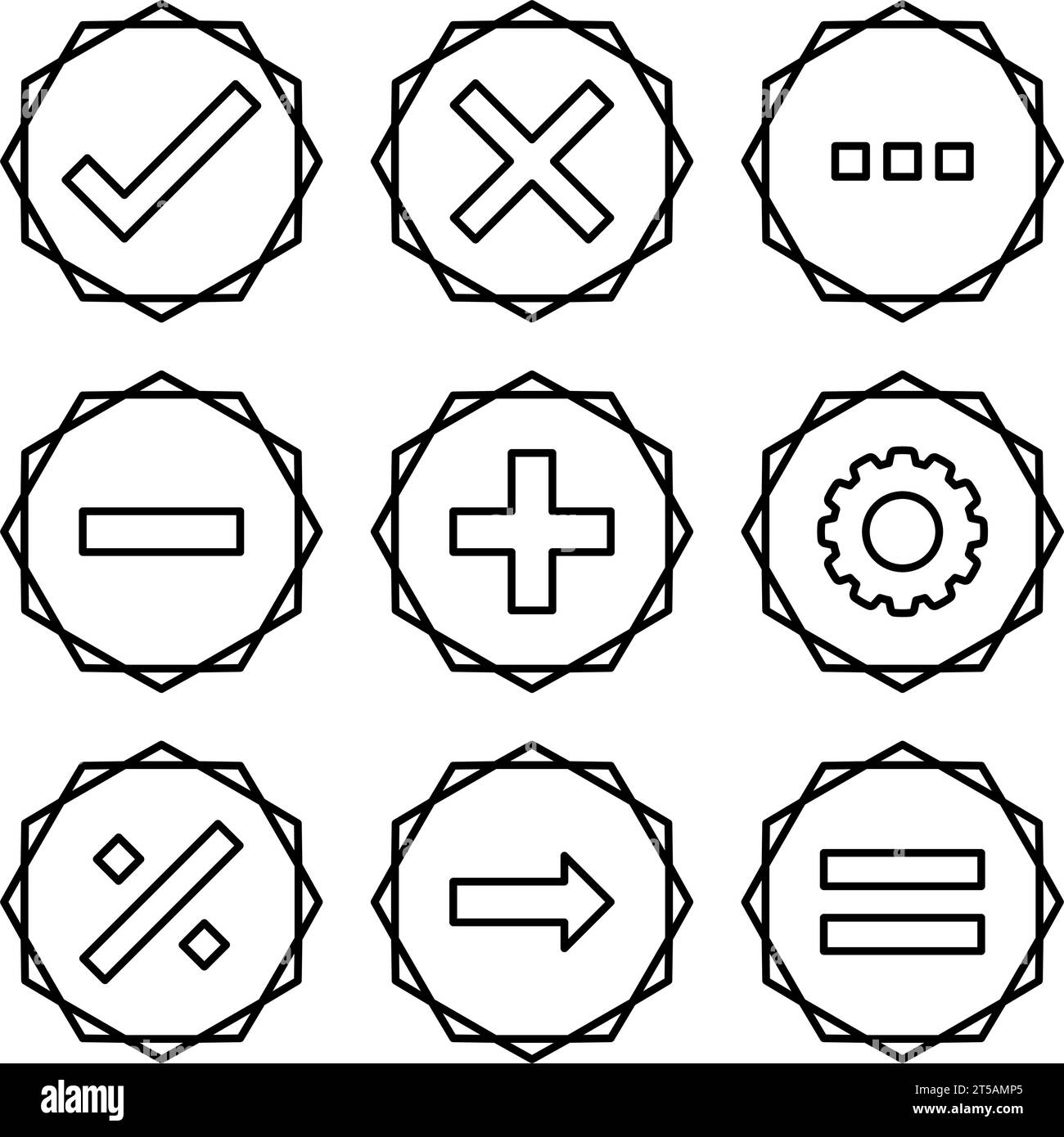 Figura illustrata matematica destra errata corretta serie di icone con profilo a zig-zag corretto Illustrazione Vettoriale