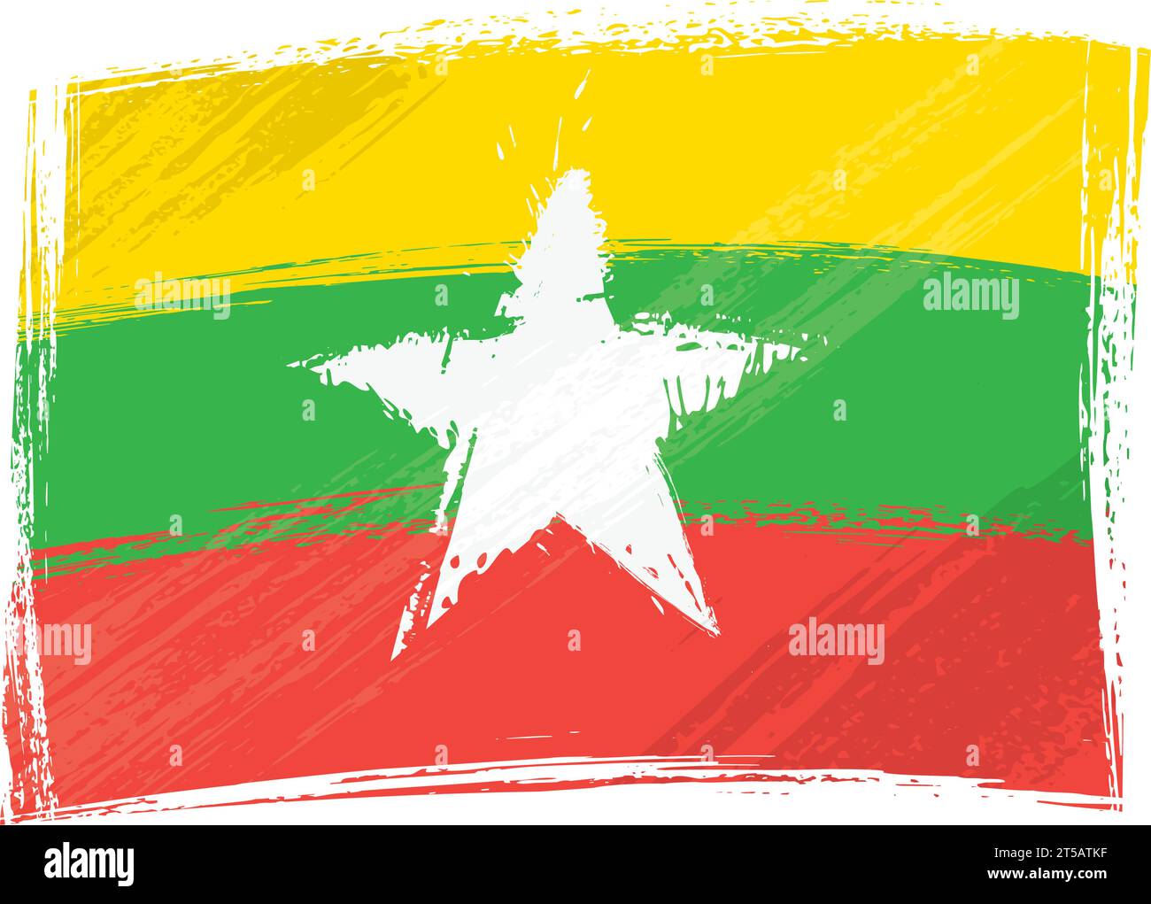 Bandiera nazionale del Myanmar creata in stile grunge Illustrazione Vettoriale