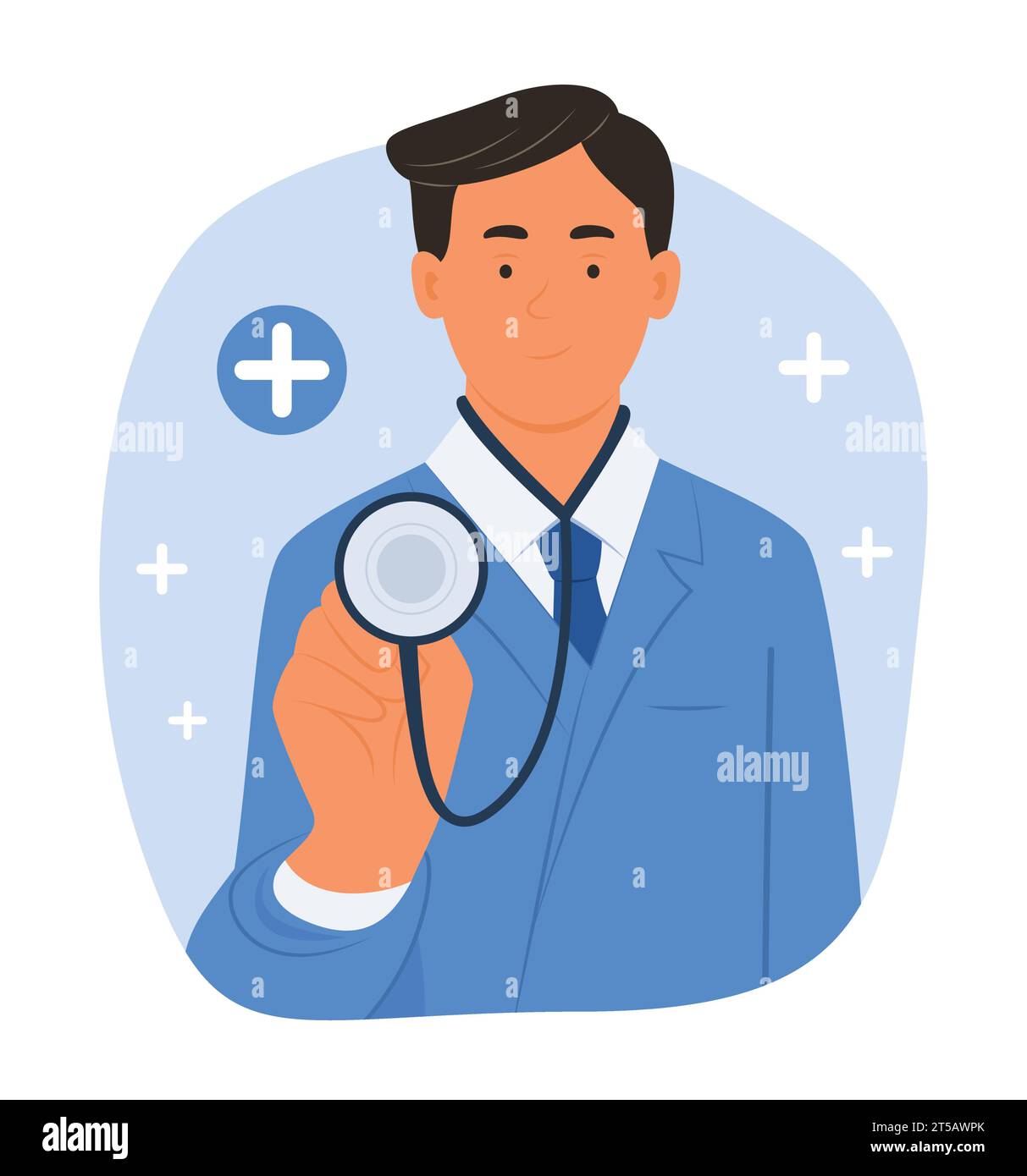Medico maschio in abito medico tenendo stetoscopio per il controllo di salute fino concetto illustrazione Illustrazione Vettoriale Medico maschio in abito medico tenendo stetoscopio per il controllo di salute fino concetto illustrazione Illustrazione Vettoriale