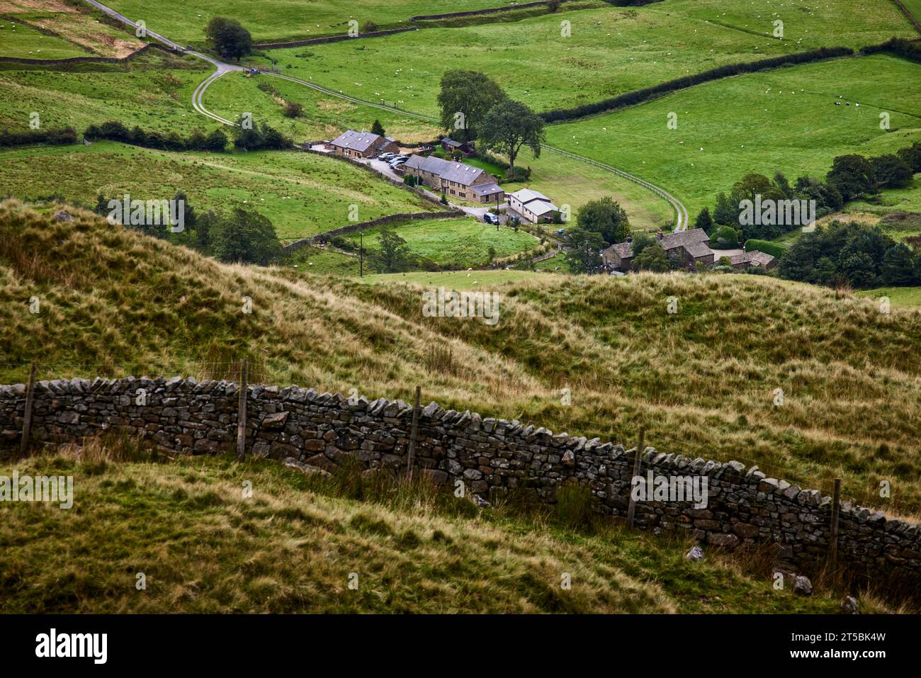 Vista da Pendal Hill Lancashire, Inghilterra, FATTORIA PRINCIPALE, Barley, Nelson Pendle Holiday Cottages Foto Stock