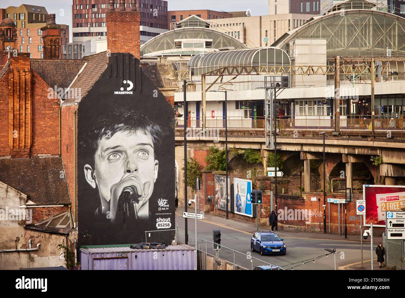 Ian Curtis murale Star & Garter pub vicino al Mayfield Park nel centro di manchester Foto Stock