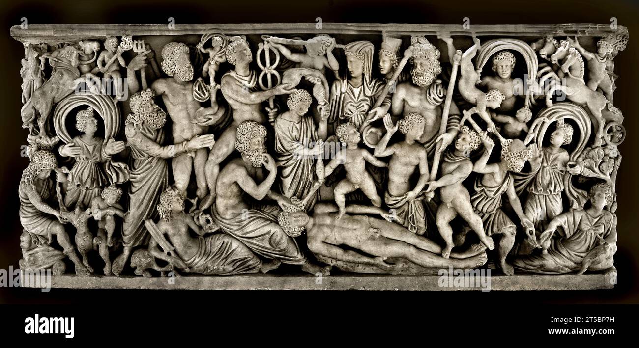 Sarcofago con il mito di Prometeo, Campania, Italia IV secolo museo Archeologico Nazionale di Napoli Italia. Foto Stock