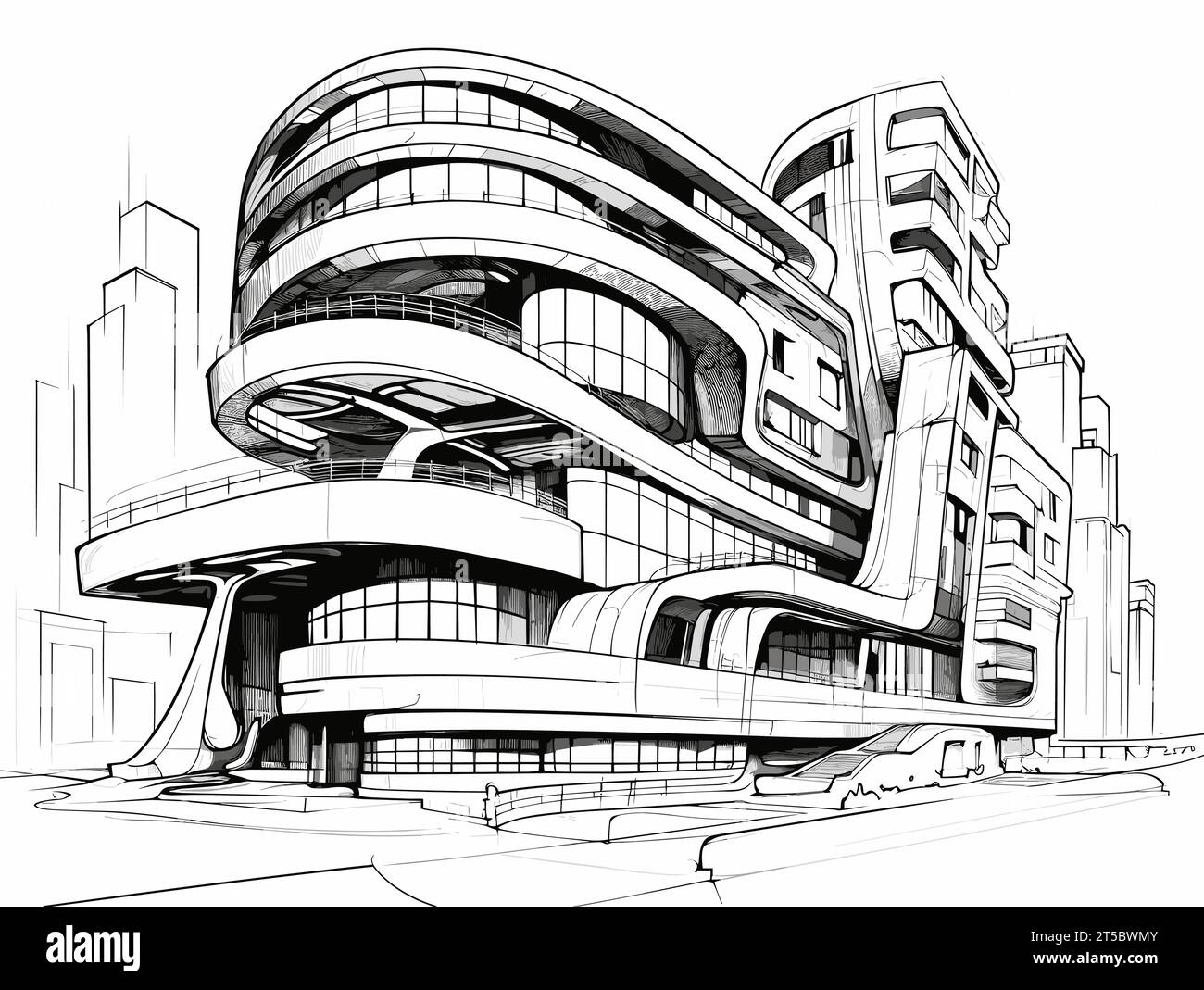 Il disegno dell'architettura è l'arte e la scienza della progettazione di disegni di edifici separati, linee estese e sovradisegnate. Illustrazione Vettoriale
