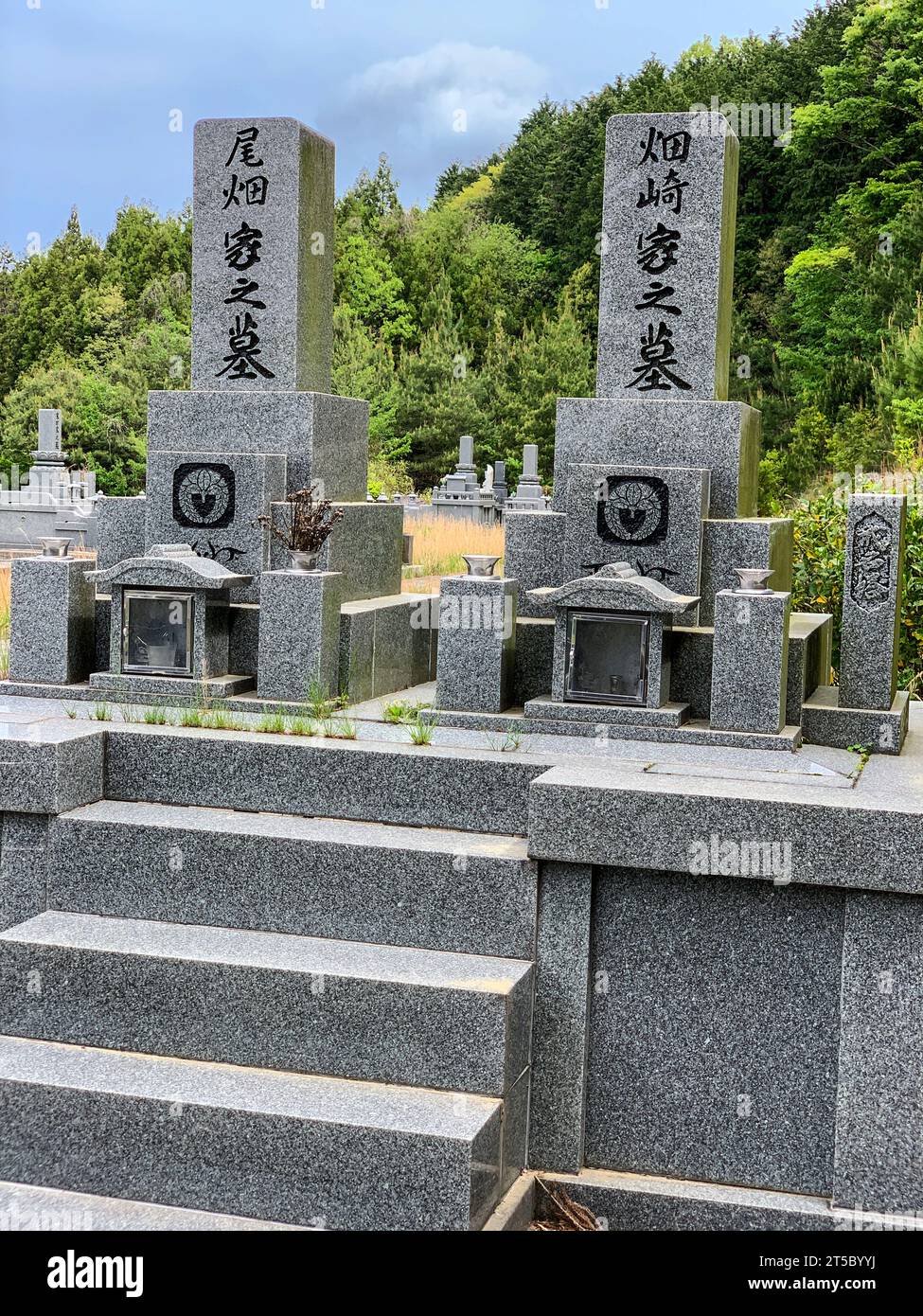 Giappone, Kyushu. Grave Marker lungo il tragitto per il tempio buddista Choan-ji. Penisola di Kunisaki, Prefettura di Oita. Foto Stock