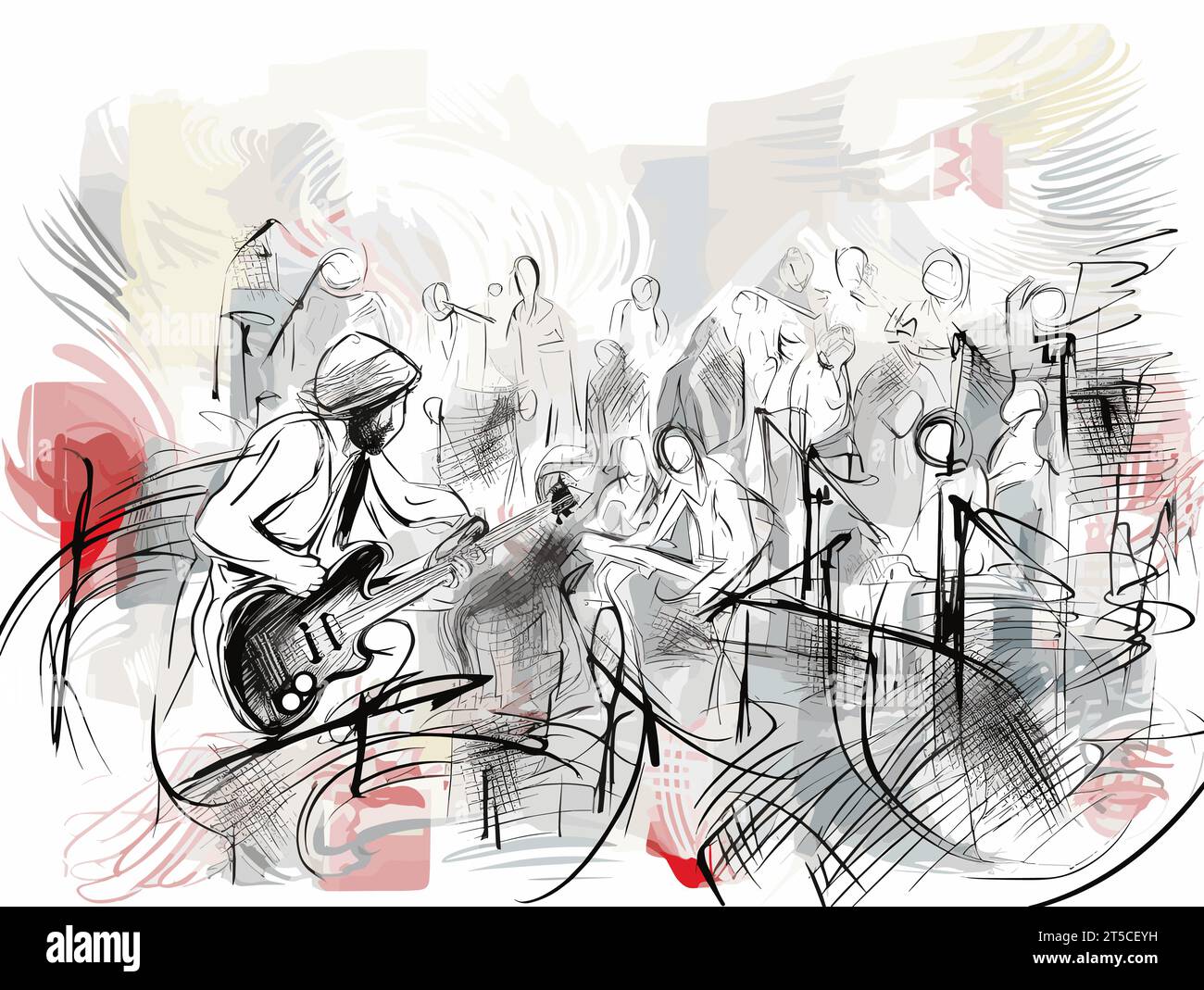 Disegno di sottofondo musicale dal vivo. Mostra e pubblica illustrazioni separate, con sweep sulle linee sovradisegnate. Illustrazione Vettoriale
