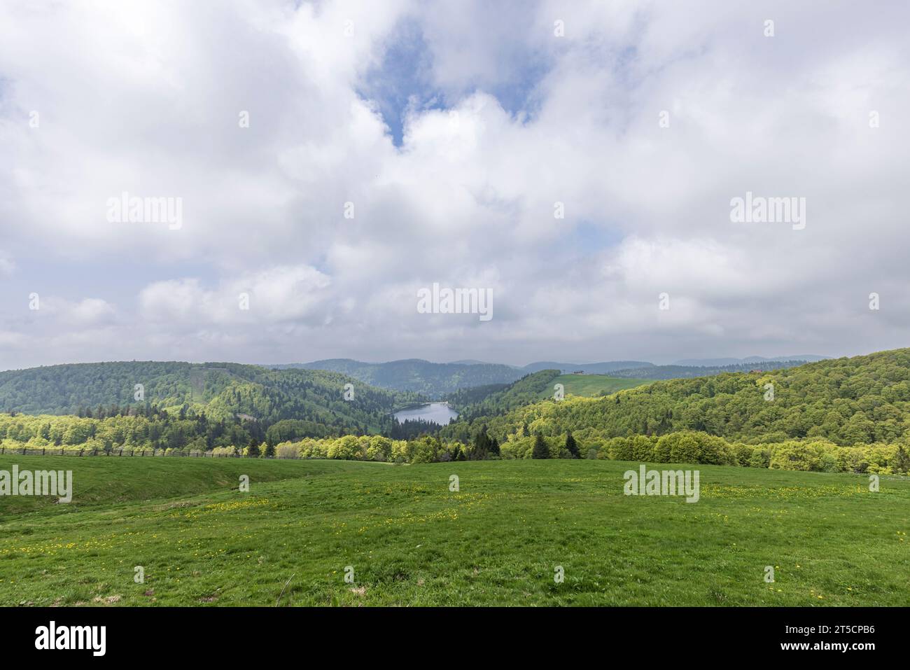 Punto panoramico Lago de la Lande a la Bresse lungo la Route des Cretes nella regione dei Vosgi in Francia Foto Stock