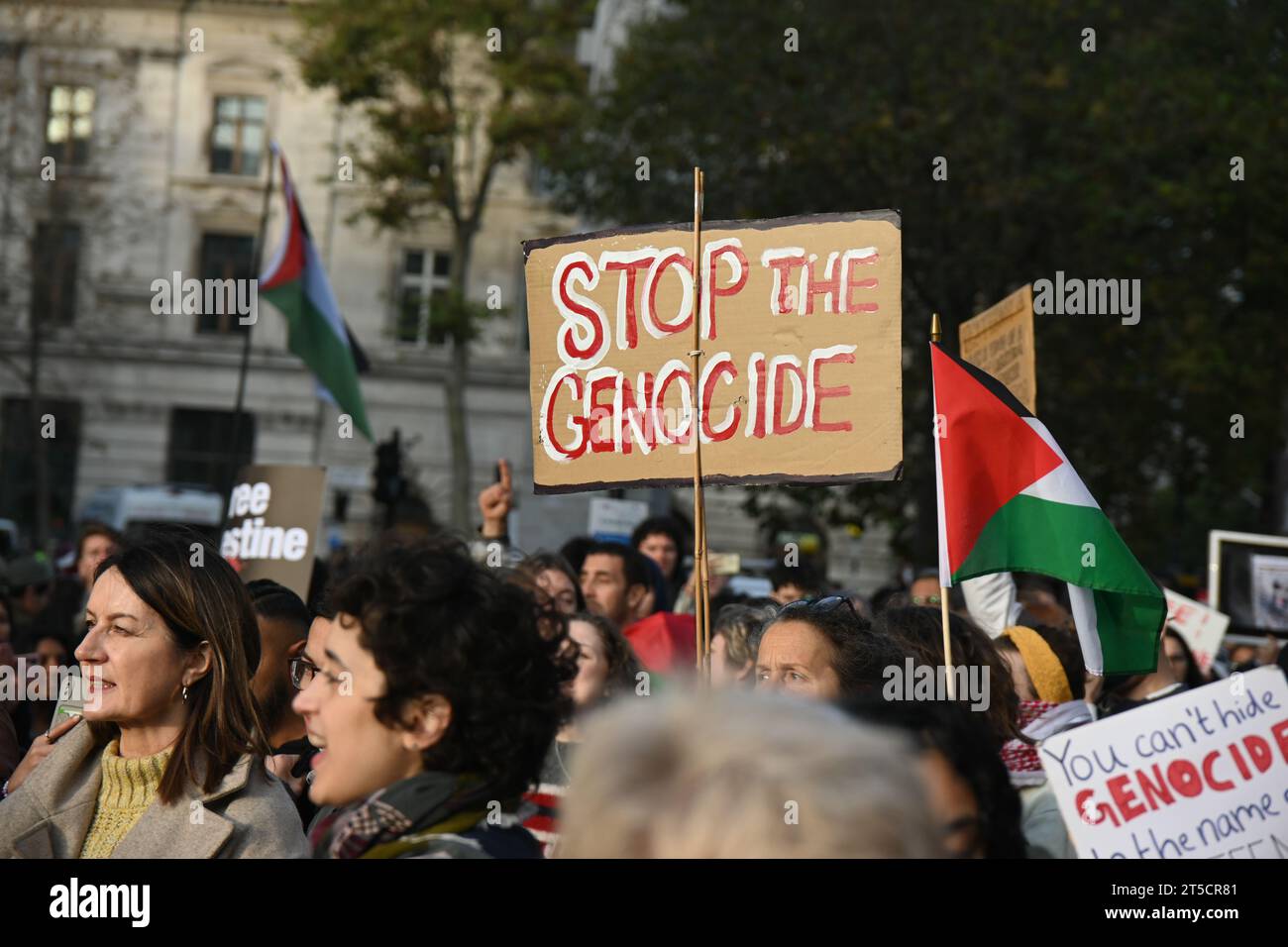Trafalgar Square, Londra, Regno Unito. 4 novembre 2023. Molti attivisti pro-palestinesi hanno manifestato per chiedere un cessate il fuoco nella manifestazione del conflitto israelo-Hamas a Trafalgar Square, Londra, Regno Unito. Credito: Vedere li/Picture Capital/Alamy Live News Foto Stock