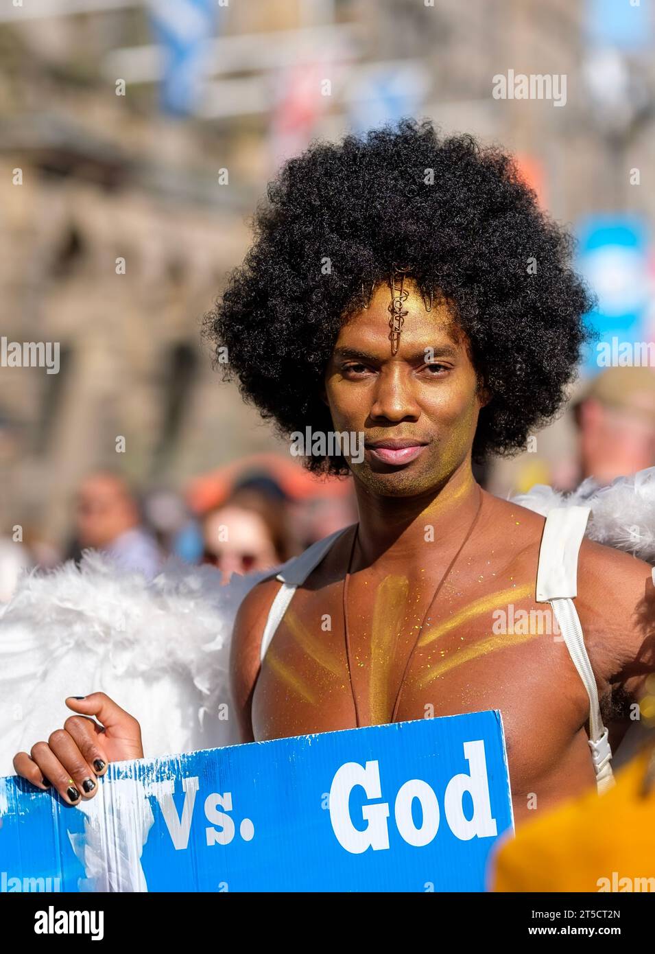 Man vs god che si esibisce a Edinburgh Fringe, in Scozia Foto Stock