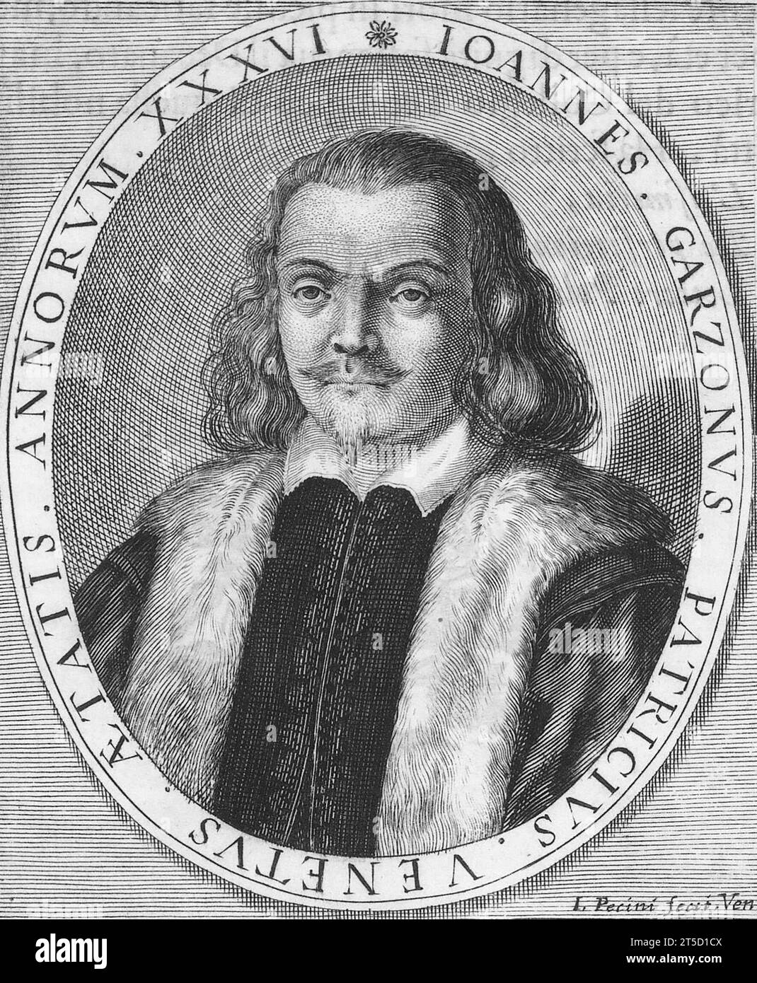 Giovanni Garzoni. Ritratto dell'umanista e medico italiano, Giovanni Garzoni (1419-1506), in graviing, 1647 Foto Stock