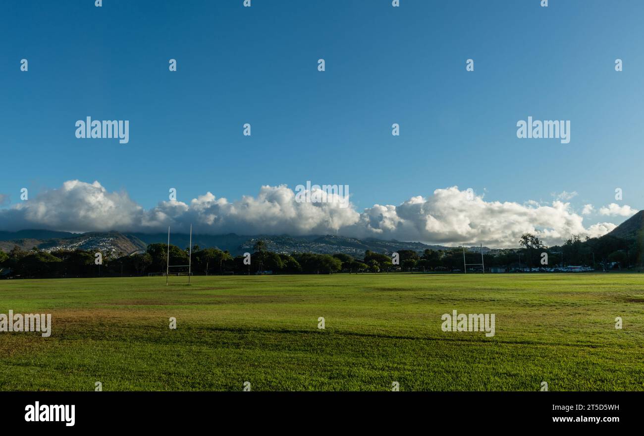 vista panoramica del Parco regionale Kapiolani a Honolulu, Hawaii, di prima mattina Foto Stock