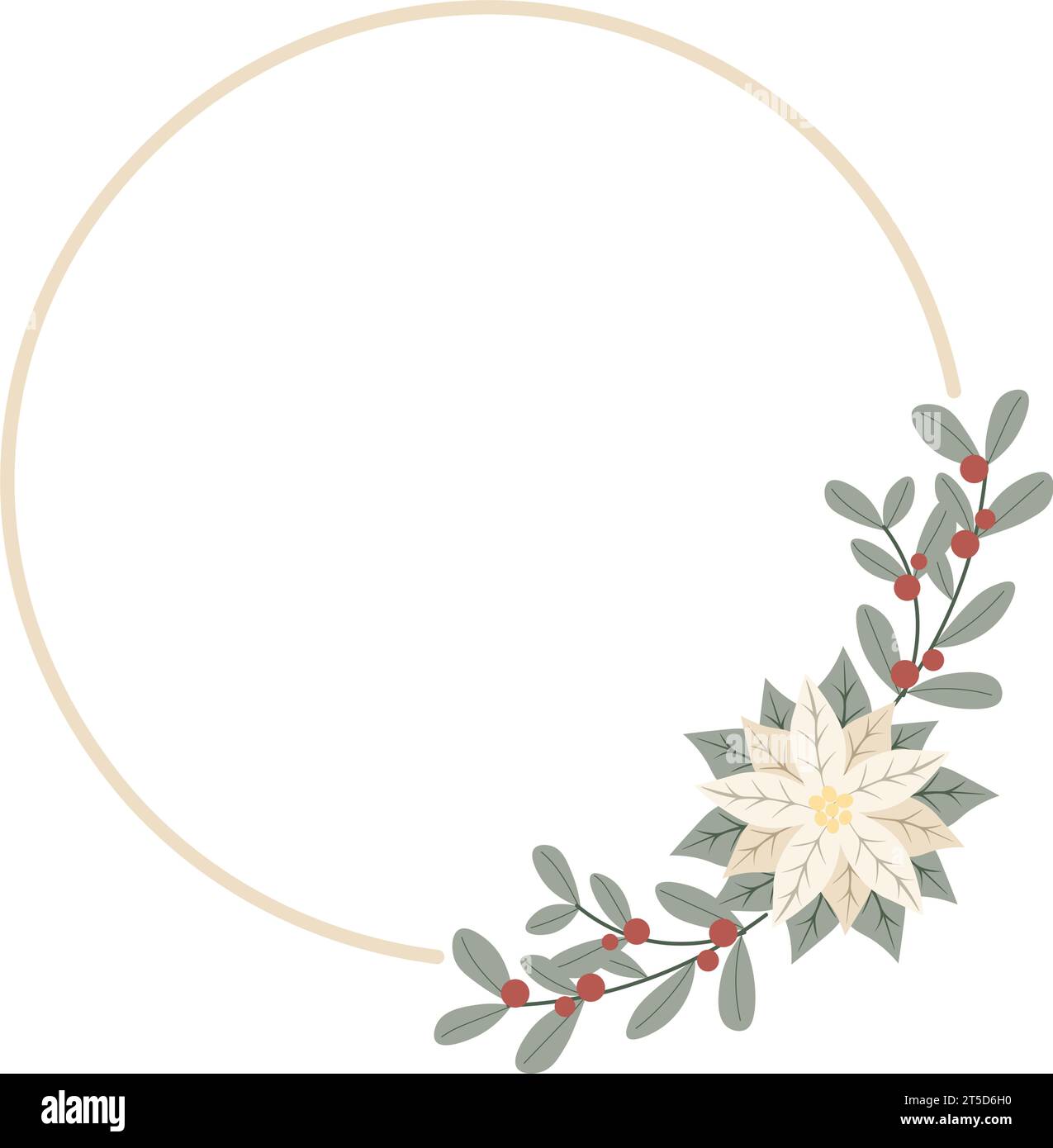 Cornice natalizia con fiore bianco poinsettia.Design per biglietti di Capodanno e Natale, scrapbooking, adesivi, planner, inviti. Illustrazione vettoriale Illustrazione Vettoriale