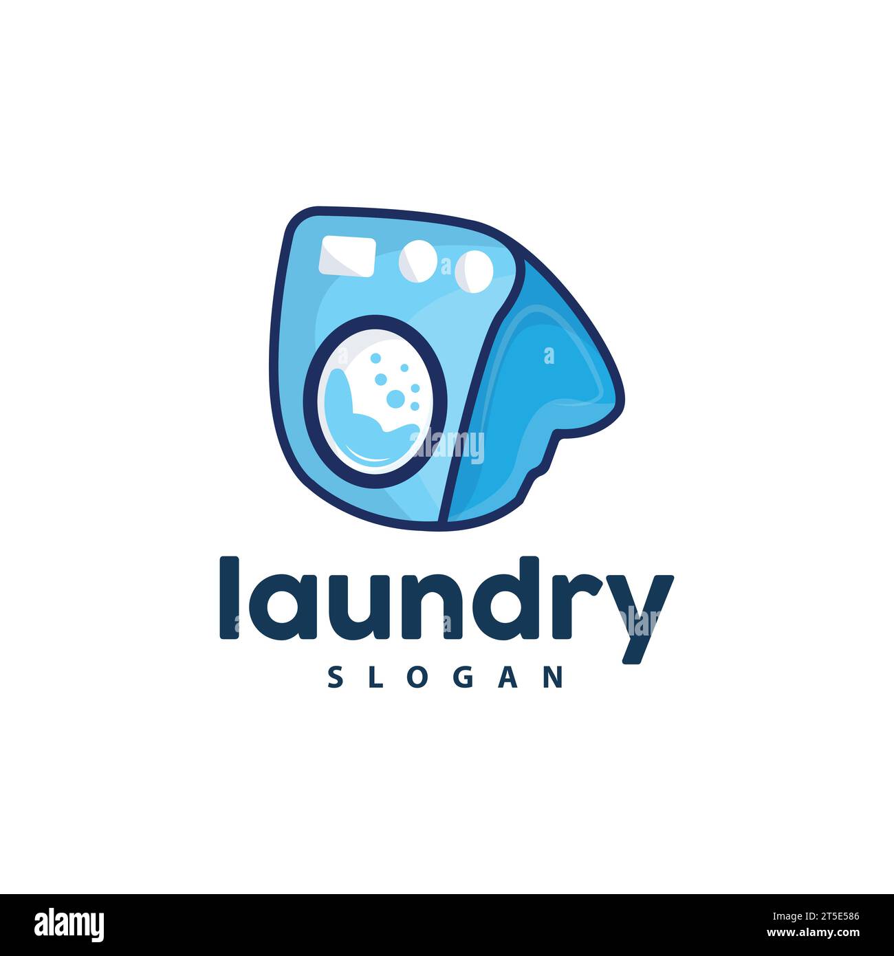 Logo per la lavanderia, vettoriale per la pulizia, icona per la lavanderia con lavatrice, bolla per abiti e schiuma, modello di disegno con simbolo illustrativo Illustrazione Vettoriale
