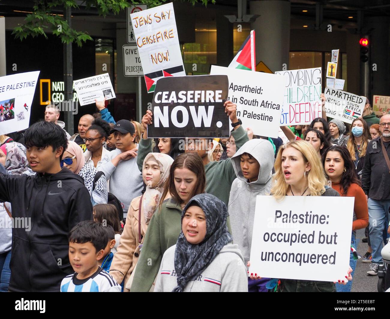 Canberra, Australia. 4 novembre 2023. I manifestanti si riuniscono a Canberra, in Australia, a sostegno della Palestina e chiedono un immediato cessate il fuoco a Gaza. Crediti: Leo Bild/Alamy Live News Foto Stock