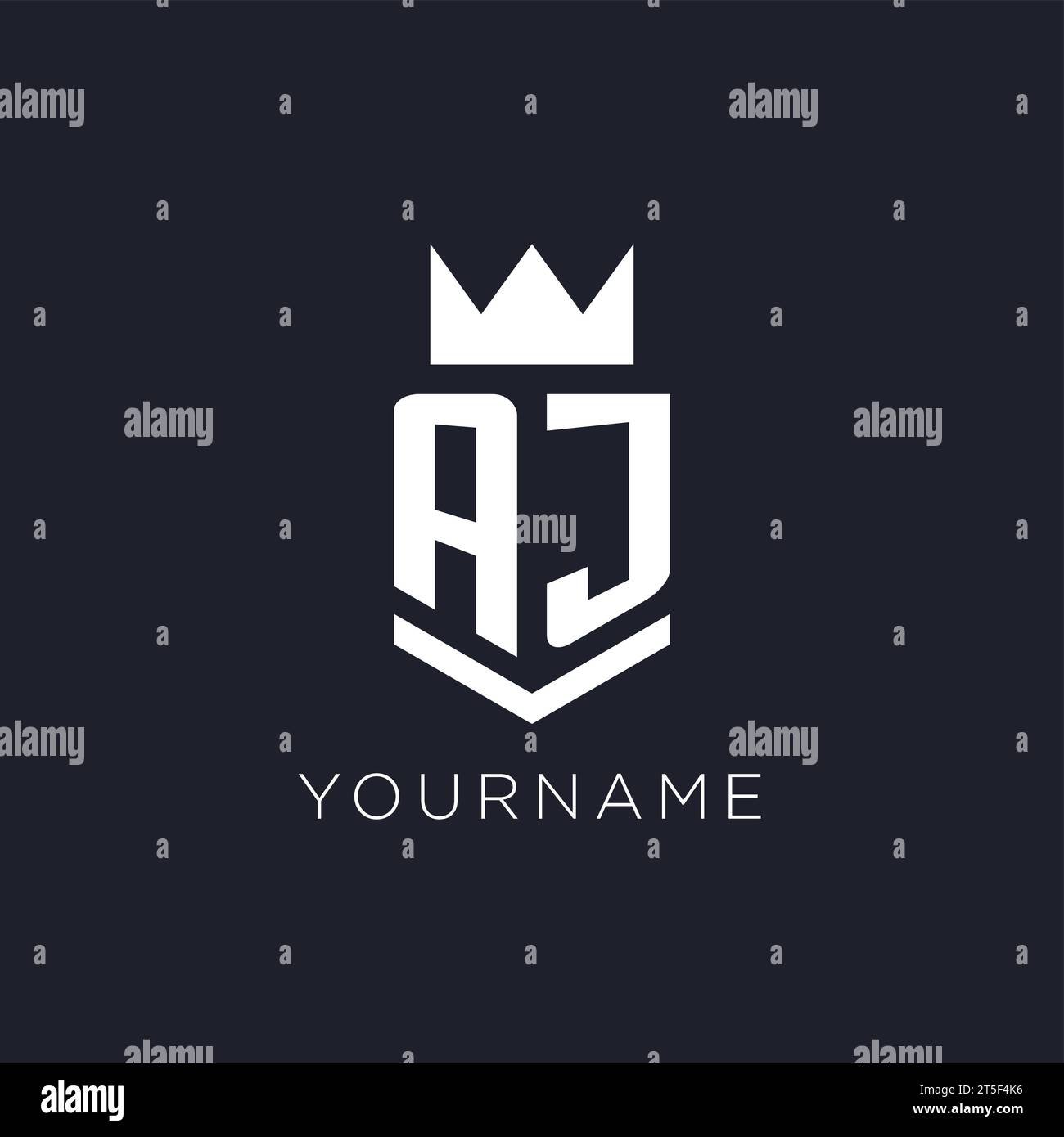 Logo AJ con scudo e corona, idee iniziali per il logo monogramma Illustrazione Vettoriale