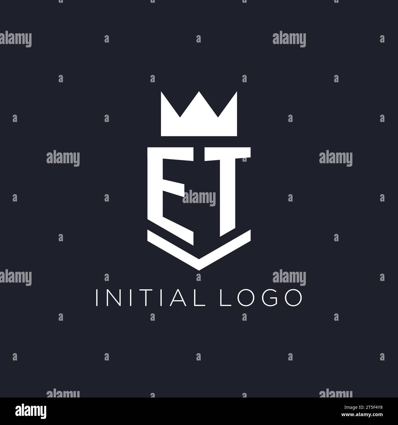 Logo ET con scudo e corona, idee iniziali per il design del logo monogramma Illustrazione Vettoriale