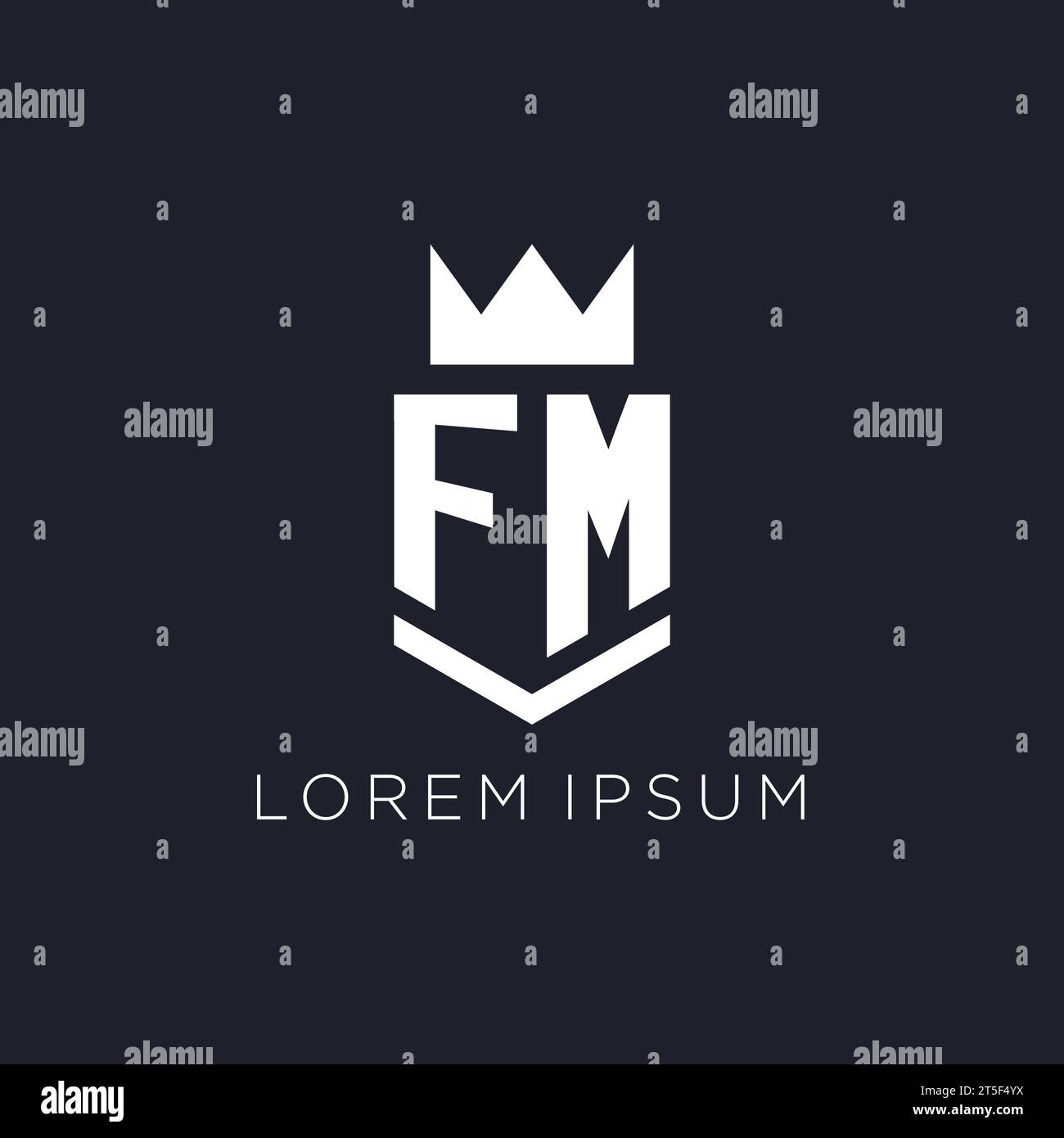 Logo FM con scudo e corona, idee iniziali per il design del logo monogramma Illustrazione Vettoriale