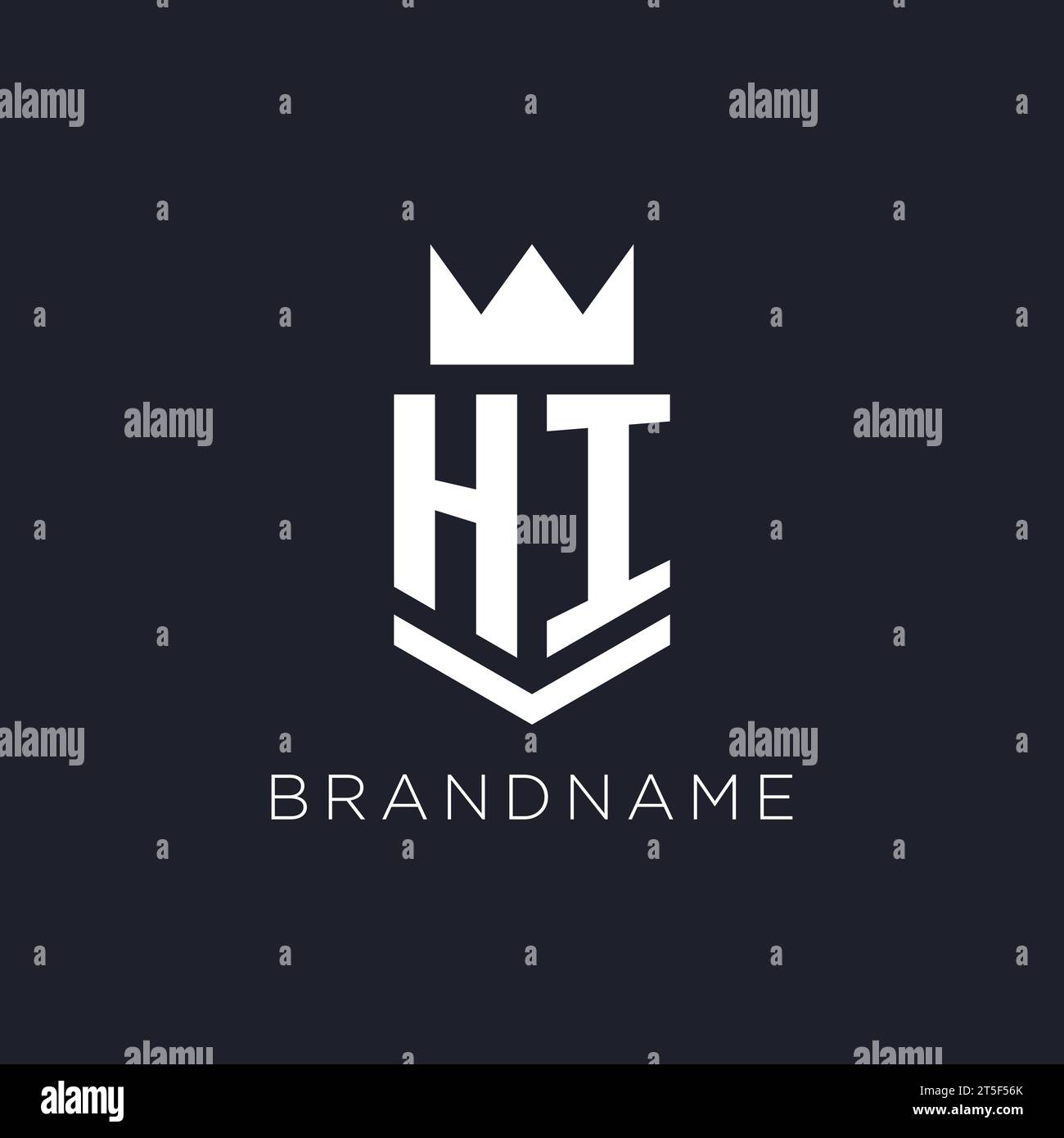 Logo HI con scudo e corona, idee iniziali per il design del logo monogramma Illustrazione Vettoriale