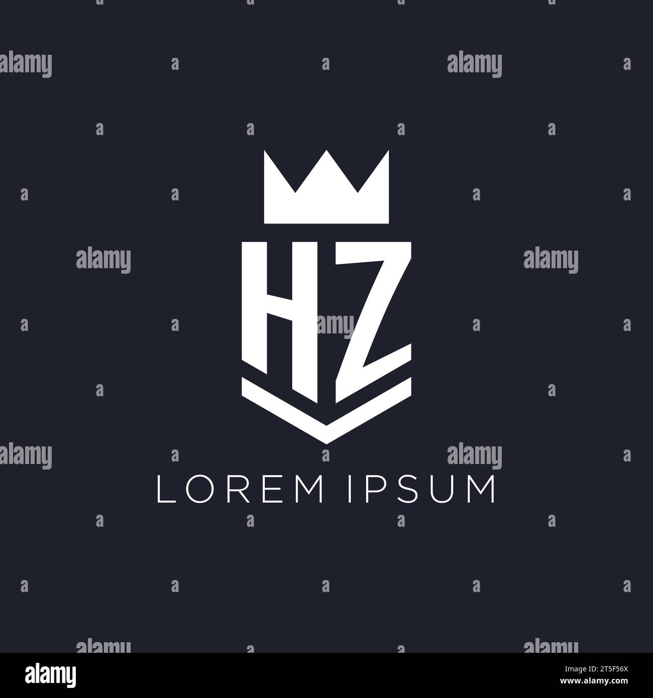 Logo HZ con scudo e corona, idee di design del logo monogramma iniziale Illustrazione Vettoriale