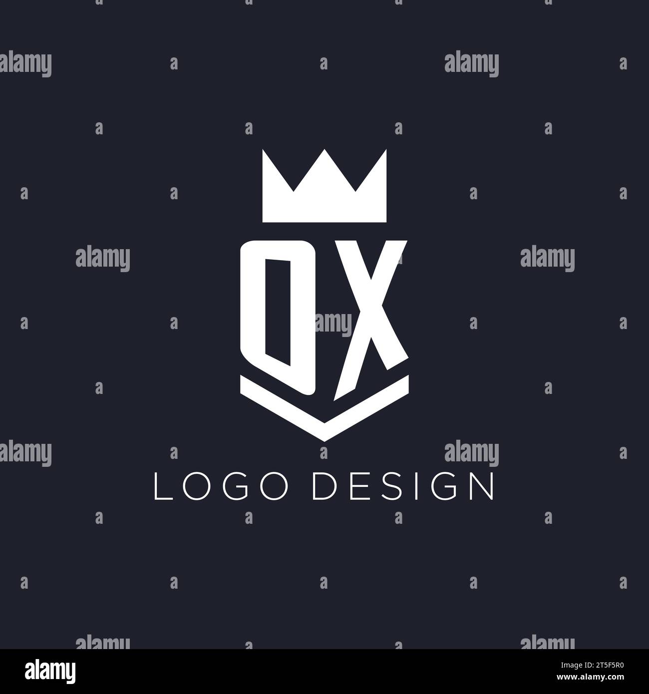 Logo OX con scudo e corona, idee iniziali per il logo monogramma Illustrazione Vettoriale